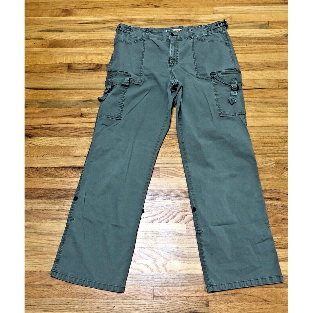Vintage‎ Faded Glory Y2k Cargo Pants Women's 10 Green Front Hi-Rise Side Buckle